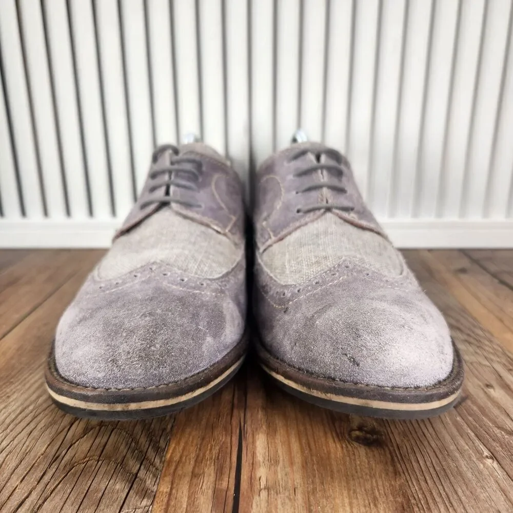 Joseph Abboud Hewitt Mens 10 Grey Suede Wingtip Brogue Derby Oxford Dress Shoes